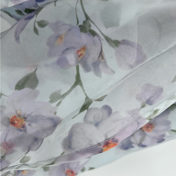 Lulus Floral Organza Maxi Dress Trumpet Tiered Ruffles Blue Purple Dress Small - Picture 10 of 11